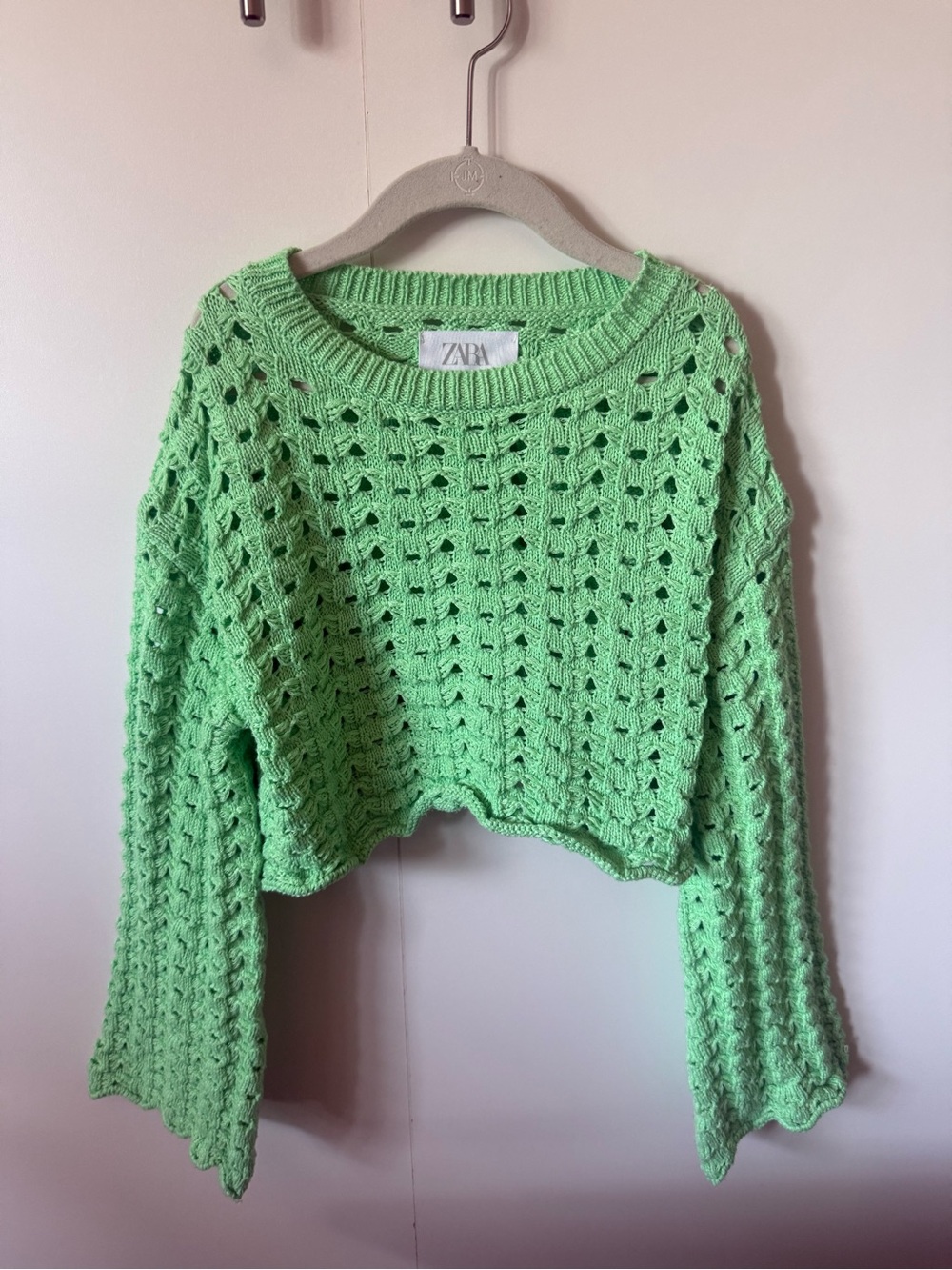 Zara Green Open-Knit Cropped Sweater, size 8-9